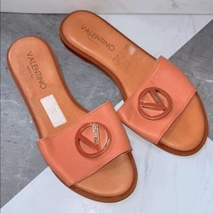 Valentino by Mario Valentino bugola leather flats slides orange sz 40 - Picture 1 of 6