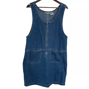 Vintage 90s Faded Glory Jumper Mini Dress Large Blue Denim Shift Pockets Grunge - Picture 1 of 4