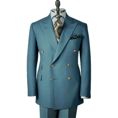 Trajes de negocios de doble botonadura para hombres Esmoquin con solapa de pico Trabajo formal Baile de graduación Blazer Foto 1 de 4