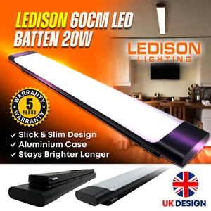 2FT (60cm) LED Strip Light Batten 20W Cool White Office Garage Ceiling - Picture 1 of 15
