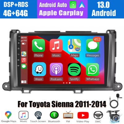 64GB For Toyota Sienna 2011-2014 Android 13 Car Stereo Radio Wifi BT GPS CarPlay - Image 1 of 4