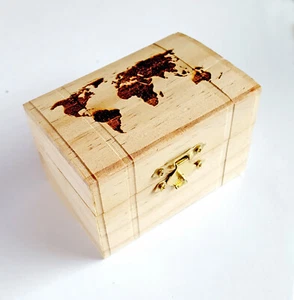 World Map Small Engraved Latched Wooden Box, Free Personalization - Picture 1 of 5
