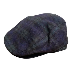 VINTAGE TWEED Wool Flat Hat S 56cm Blackwatch Campbell Tartan Mod Golf Wedding - Picture 1 of 7