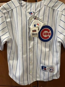 Vintage MLB Chicago Cubs blau Nadelstreifen Jungen T-Shirt Trikot Gr. 8 neu mit Etikett! - Bild 1 von 4