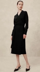 Banana Republic Wrap Midi Sweater Dress Size XS Petite Black New With Tags $110 - Picture 1 of 4