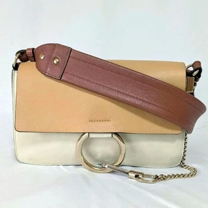 Chloe Faye beige Leder Schultertasche Clutch dicker Logo Riemen abnehmbar authentisch #0885 - Bild 1 von 19