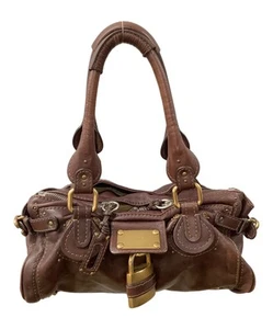 Chloe Paddington Handbag Shoulder Bag Padlock Key Leather Brown Authentic - Imagen 1 de 24