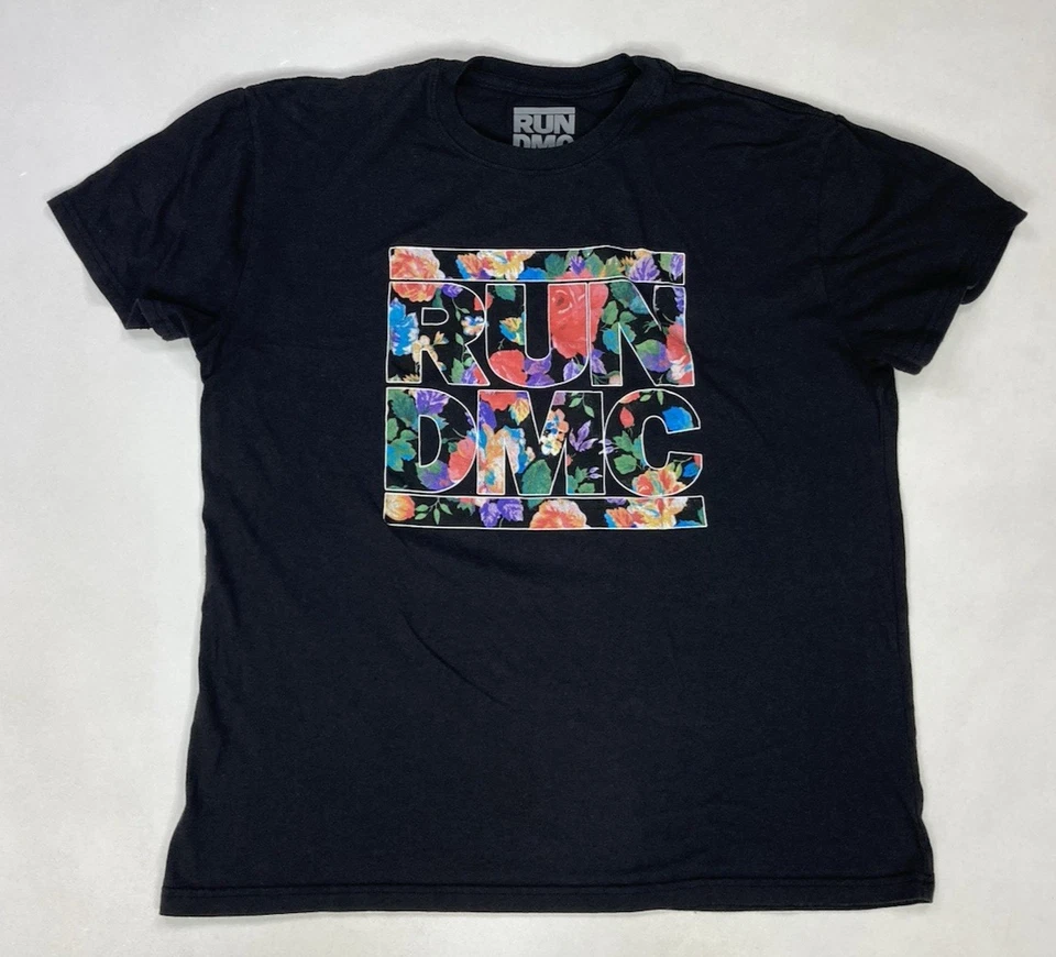 Camiseta RUN DMC Gráfica Mujer XL Negra Logo Floral Manga Corta Música Foto 1 de 4