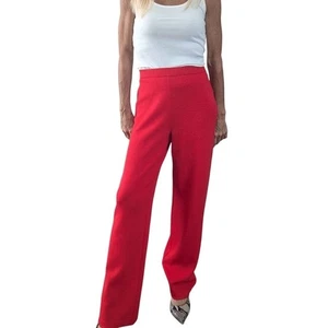 Pantalones St. John Collection Rojo Mezcla Lana Tejido Cintura Alta Pierna Ancha Talla 2 - Imagen 1 de 8
