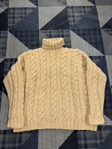 Vintage 90s Polo Ralph Lauren Chunky Cable HAND KNIT Turtleneck Sweater Mens XL - Picture 1 of 7