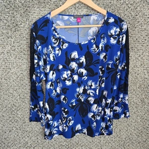 Vince Camuto Top Womens Medium Blue Floral Print Scoop Neck Dolman Sleeve Blouse - Picture 1 of 7