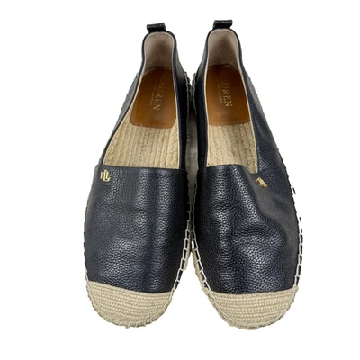 Lauren Ralph Lauren Zapatos Mujer Talla 9.5 Negro Cameryn Cuero Alpargata Planos Foto 1 de 4