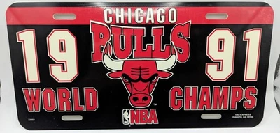 Chicago Bulls 1991 Campeones del Mundo de la NBA Placa de matrícula de plástico Etiqueta Express - En muy buena condición Foto 1 de 4