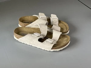 Birkenstock Sandalen Damen Größe 5 36 Beige Wildleder Weichbettung Zwei Riemen Pantoletten - Bild 1 von 9