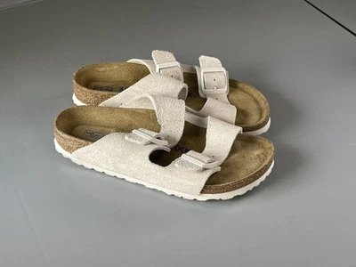 Birkenstock Sandals Womens Size 5 36 Beige Suede Soft Footbed Two Strap Slides - Image 1 of 4