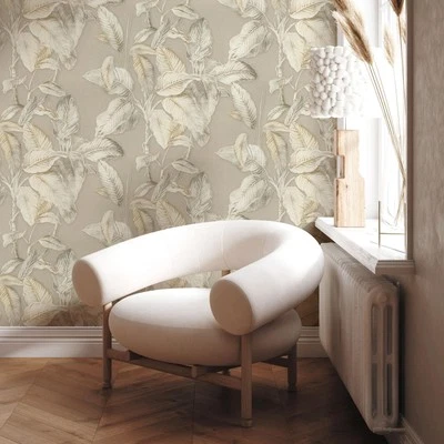 Papel tapiz vinilo hoja de palma boho neutro Rasch 571455 característica botánica pared Foto 1 de 4