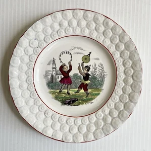 Antico piatto bambino JB Cappellemans perlato bambini che giocano 7” 1847-1870 - Foto 1 di 10
