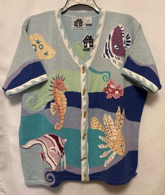 Suéter Cárdigan Tejido Libro de Cuentos 2XL Océano Costero Vida Marina Playa Peces Nuevo con Etiquetas Nuevo de Lote Antiguo Foto 1 de 4