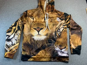 Hoodie Men's 42" Chest Brown Wild Animal Graphic Long Sleeve Pullover Streetwear - Picture 1 of 8