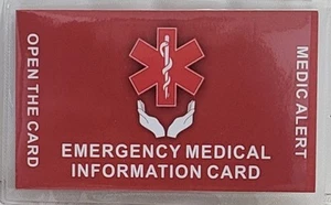 Emergency Medical Information Card Medic Alert with Protector Sleeve - Picture 1 of 4