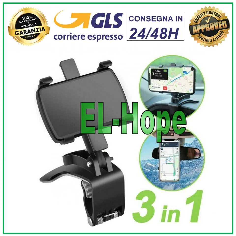 SUPPORTO PER AUTO UNIVERSALE PORTA TELEFONO CELLULARE SMARTPHONE PINZA CRUSCOTTO - Immagine 1 di 1