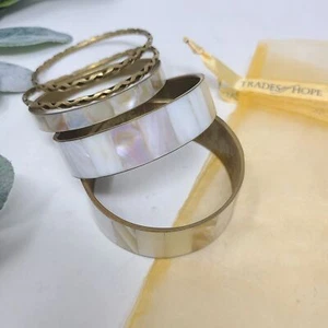 TRADES OF HOPE Mother of Pearl Brass Bangle Set - Picture 1 of 6