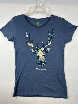 John Deere Top Womens Medium Floral Deer Buck Graphic Short Sleeve Shirt Tee - Image 1 of 4