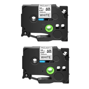 2PK Fits Brother P-Touch PT-H110 TZ-231 TZe-231 Black on White 12mm Label Tape - Picture 1 of 20