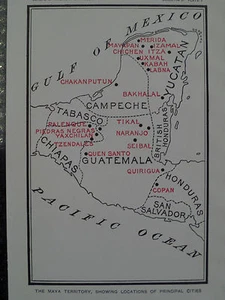 Mapa Maya Territorio Mostrando Principales Ciudades Mesoamericanas 1915 - Imagen 1 de 2