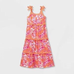 Girls' Sleeveless Mixed Media Tiered Maxi Dress - (14/16 Plus) Orange XL - Picture 1 of 1