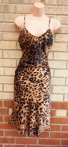 FOREVER 21 BROWN BLACK ANIMAL PRINT SATIN STRAPPY CAMISOLE DRESS 10 S - Picture 1 of 6
