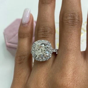 Cushion Lab-Created Diamond Engagement Ring Halo 5.25 Ct E-F/VS1 14K White Gold - Picture 1 of 12