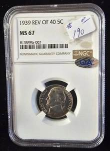 1939 Reverse of 1940 5C Jefferson Nickel, NGC- MS67 & Q A -Stickered - Picture 1 of 2
