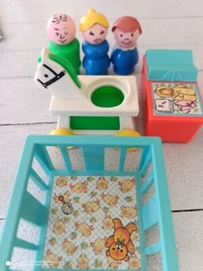 Vintage Fisher Price Little People NURSERY SET - Crib, Mom Dad Child Horse - Picture 1 of 5