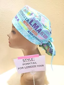 Anesthesia 1 Women's Ponytail Surgical Scrub Hat/Cap Handmade - Picture 1 of 9