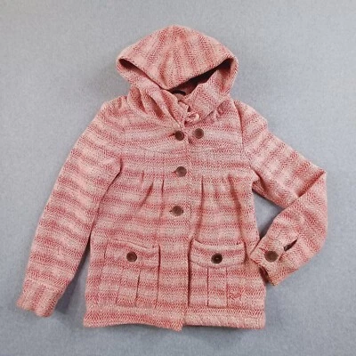 Rusty Jacket Womens 10 Pink White Hooded Lined Button Warm Casual Surf - image 1 of 4