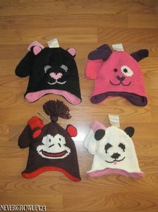 CHILDRENS~CRITTER HAT & MITTENS~CAP~KITTEN~PUPPY~PANDA~MONKEY~12-24M OR 2-4T~NWT - Picture 1 of 1
