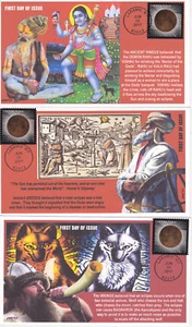 JVC CACHETS - SOLAR ECLIPSE ISSUE SET OF 3 ANCIENT CULTURE BELIEFS ASTRONOMY - Picture 1 of 4