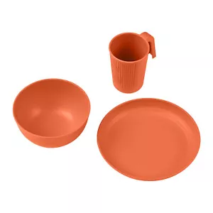 ORANGE Camping Utensils Set For 1 Wheat Straw Mess Kit With Bowl Plate Cup - Picture 1 of 11