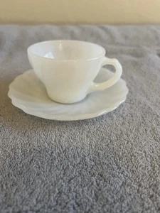 Anchor Hocking Fire King White Swirl Cup & Saucer - Picture 1 of 6