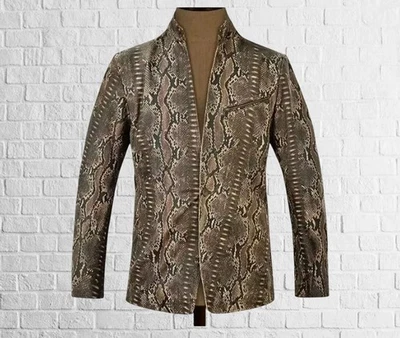 Dark brown leather blazer for women modern silhouette Snake Print Handmade Coat - Image 1 of 4