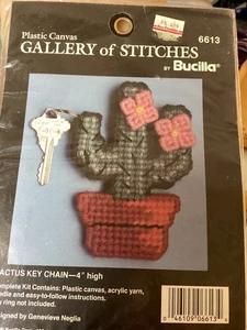 Plastic Canvas Kit. Cactus Key Chain Bucilla 4 inches. 6613 - Picture 1 of 5