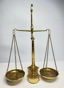 Weighing Scales Antique Style Brass 17" Tall 4" Bowls 24cm Drop 1.6kg 8 Weights - Picture 1 of 18