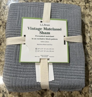 LL Bean Vintage Matelasse Estándar 20 x 25 Bloque Simulado Azul Cambray TOTALMENTE NUEVO Foto 1 de 2