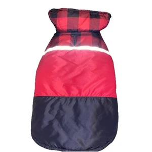 32 Degrees Dog Jacket Puffer Vest S/M Red Black Lumberjack Easy Leash Hole - Picture 1 of 3