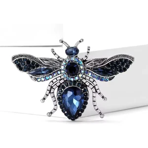 Vintage Rhinestone Bee Brooch Pin Silver Tone Insect Jewelry, Unisex Summer Gift - Picture 1 of 13