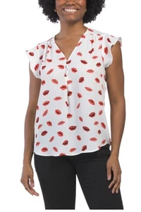 NWT Women's Rachel Zoe Kissing Lips Flutter Sleeve Blouse Size Medium - Picture 1 of 3
