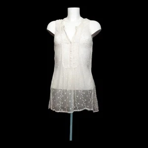 KOOKAI Pure Silk Cream Embroidered Sleeveless Sheer Boho Top Shirt 36 8 10 - Picture 1 of 12