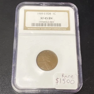 1909-S VDB Lincoln Wheat Cent NGC XF45 BN Key Date Even Chocolate Brown 1c Penny - Picture 1 of 10