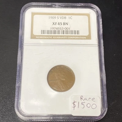 1909-S VDB Lincoln Wheat Cent NGC XF45 BN Key Date Even Chocolate Brown 1c Penny - Image 1 of 4